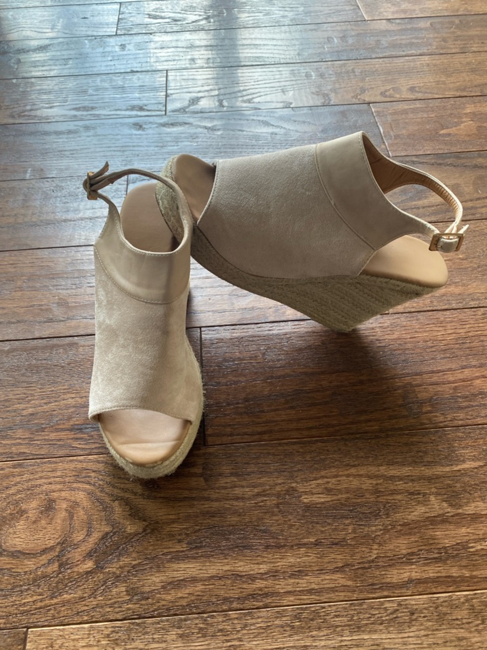 Womens Beige Espadrille Wedge Sandals with Ankle Strap